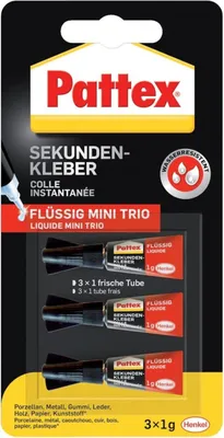 Produktbild von Pattex Sekundenkleber Mini Trio, 3x1g