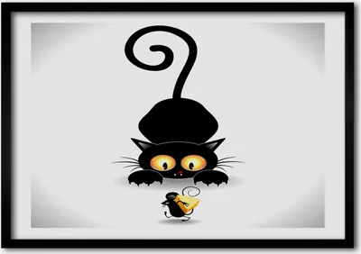 Produktbild von Bild - Bilder - Bilderrahmen - 70 cm x 50 cm - MDF-Rahmen, Wandkunst Katz 'und Maus