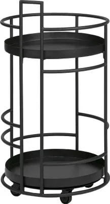 Produktbild von Lambert Tokyo Barwagen Eisen, powder-coated schwarz, auf 4 Rollen mit 2 eingesetzten Tabletts schwarz, H 79,5 cm, D 44,5 cm - Tablett D 41 cm (auch in schwarz / rot zusätzlich bestellbar) 50049