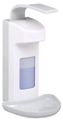 Obrázek produktu pro 10 ks dávkovačů dezinfekce, s odkapávací miskou, hygienické nástěnné dávkovače na dezinfekci rukou, dávkovače s pákovým ovládáním pro 500 ml, bílé