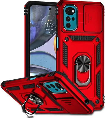 Image de Etui pour Motorola Moto G22 2022 étui double couche avec protection coulissante de l'appareil photo et anneau de support rouge