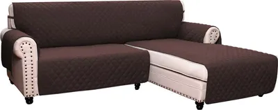 Produktbild von Chaiselongue Sofabezug, Sofa rutschfester Bezug, L- förmige Sofaabdeckungen, Ecksofa- Slipcover gesteppte Couch, Braun