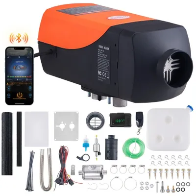 Immagine prodotto di Riscaldatore diesel ad aria, riscaldatore di parcheggio 12 V 2 kW, riscaldatore d'aria Air Diesel - riscaldatore di parcheggio - riscaldatore diesel con display LCD, telecomando e APP Bluetooth - 0,12-0,26 L/ora.