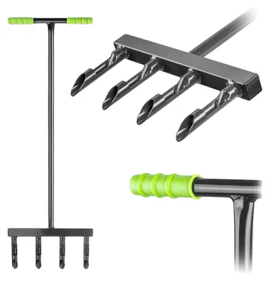 Productafbeelding van Handmatige graszakker, 36 cm spietlengte, duurzame stalen constructie, gebruiksvriendelijk handmatig ontwerp, bevordert gezonde grasgroei, optimale bodemventilatie