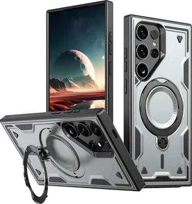 Immagine prodotto di Custodia MagSafe per Samsung Galaxy S25 Ultra - Cover posteriore Phonesta MagLock Armor con anello - Grigio