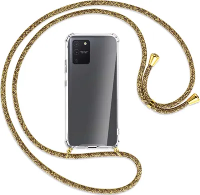 Produktbild von Handykette Backcover-Schutzhülle mit Band (Metall goldfarben) für Samsung Galaxy S10 Lite - braun+beige