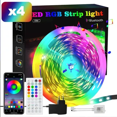 Obrázek produktu pro LED páska ZMH, 10 metrů, 4 kusy, chytrá RGB, 16 milionů barevných variací, s dálkovým ovládáním. LED osvětlení ovládané aplikací, vhodné pro domácí oslavy a dekorace televizorů