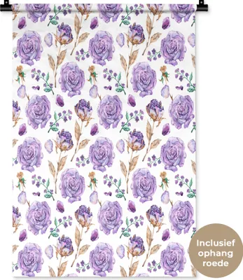 Produktbild von MuchoWow® Wandteppich Wandbehang Blumen - Rosen - Muster 60x90 cm Tapisserie Dekoration Wandtuch - Foto-Teppich - Abwaschbar