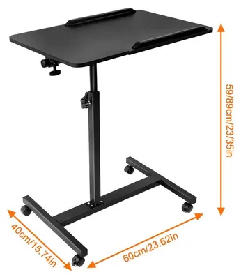 Immagine prodotto di Tavolino per laptop - Tavolino da letto - Altezza regolabile da 59 a 89 cm - Inclinazione regolabile da 0 a 90° - Struttura in metallo a forma di H - Dimensioni 60 x 40 cm - 4 ruote - Portata massima 20 kg