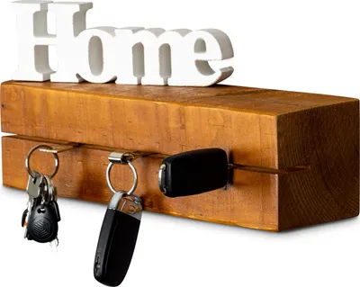Produktbild von levandeo Schlüsselbrett Holz Massiv 35x10cm Teak lackiert Schlüsselleiste Board