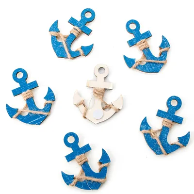 Holzanker Streudeko, 6er Set, 6 cm, maritim, blau, mit Klebepunkt