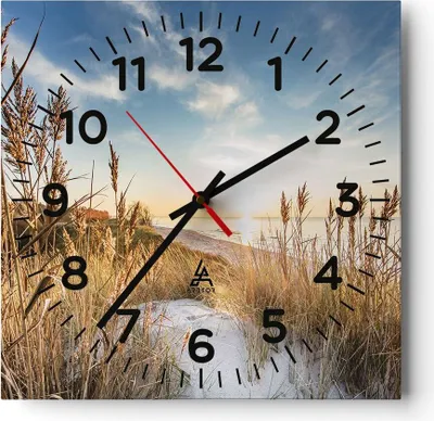 Produktbild von Wanduhr - Quadrat - Glasuhr - Ähren Küste Sonne - 40x40cm - Schleichendes Uhrwerk - Lautlos - zum Aufhängen bereit - Dekoration Modern - Wanddekoration aus Glas - C4AC40x40-4653