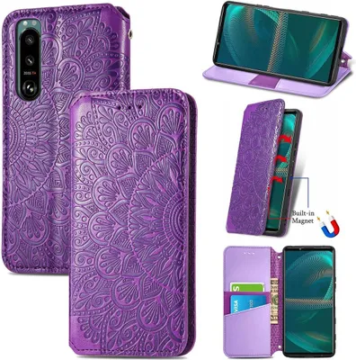 Produktbild von König Design Hülle kompatibel mit Sony Xperia 5 III Kunstleder Handyhülle - Handy Case Violett