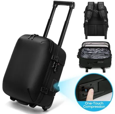 Productafbeelding van CarryQuest® - Rugtas met trolleyfunctie, onder de stoel, 40x30x20 cm, zwart