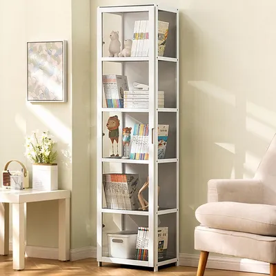 Immagine prodotto di Vetrina verticale con ante in vetro, dimensioni 42x33x162 cm, colore bianco
