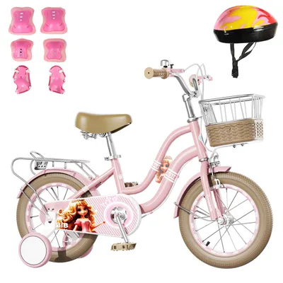 Produktbild von Habib Mädchenfahrrad 12 14 16 Zoll | Retro Weidenkorb Helm Schutzset Pumpe: Pink / 12 zoll