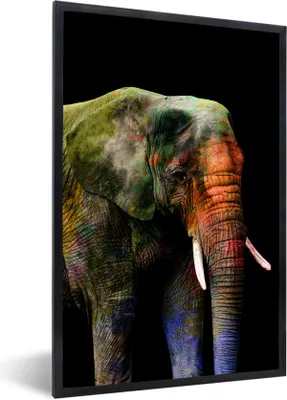 Produktbild von MuchoWow® MuchoWow® Gerahmtes Poster Elefant - Farbe - Schwarz 60x90 cm - Poster mit zchwarzem Bilderrahmen - Kunst