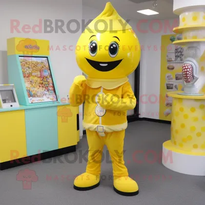 Immagine prodotto di Personaggio del costume della mascotte REDBROKOLY di Candy Box giallo vestito con Jeggings e spille