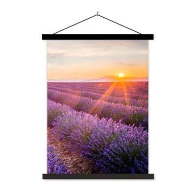 Produktbild von MuchoWow® Textilposter Lavendel - Sonnenuntergang - Blumen - Lila 120x160 cm mit schwarzem Rahmen - Magnetischer