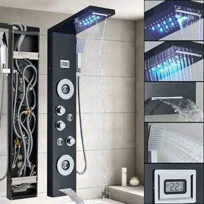 Produktbild von Schwarz Duschpaneel Edelstahl LED Duschsäule Regendusche Massage Duscharmatur