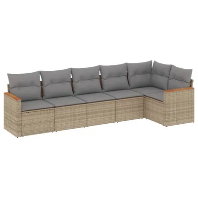 Produktbild von 6-teiliges Gartenmöbel-Set, modular, aus beigem PE-Rattan und Stahl, mit hellgrauen Kissen, UV-beständig, 110 kg Traglast pro Sitz