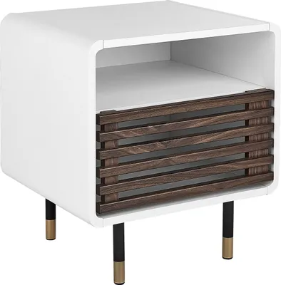 Produktbild von BELIANI Nachttisch Weiß mit Tür in dunkler Holzfarbton Faserplatte Pulverbeschichtetes Metall Rustikal Retro Holzoptik 2 Fachböden Schlafzimmer