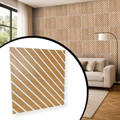 Obrázek produktu pro 3D Nástěnné Panely Bílý Dub 50x50 cm – Geometrický Vzor 45° | Obklad na Stěnu Imitace Dřevo | Moderní Alternativa Lamel | DIY Dekorace