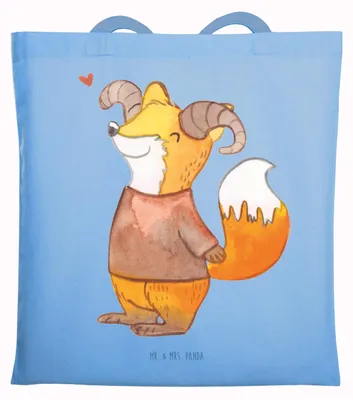 Produktbild von Mr. & Mrs. Panda Tote Bag Widder Astologie - Sky Blue - Geschenk, Beutel, Büchertasche, Tasche, Laptoptasche, Sternzeichen, Einkaufstasche, Astrologie, Tierkreiszeichen