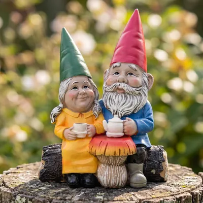 Gartenzwerg-Pärchen aus Kunstharz, 22,3 cm, mehrfarbig, Outdoor-Deko