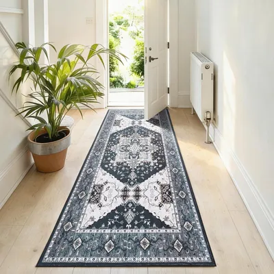 Produktbild von Teppich Läufer Waschbar Bettvorleger 80x150 cm Schwarz Rechteckig