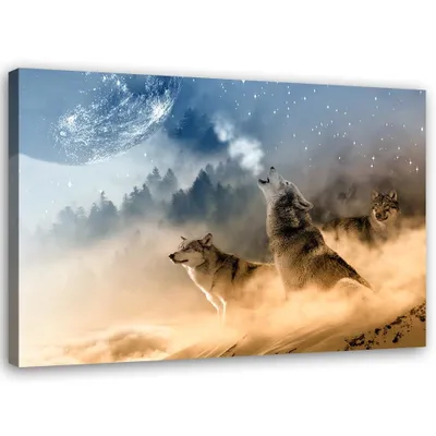 Immagine prodotto di Quadro su tela lupi ululanti paesaggio 60x40 cm Feeby arancione quadro da parete pronto da appendere