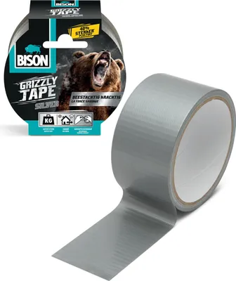 Zdjęcie produktu dla Bison - Taśma samoprzylepna Grizzly - Super mocna - Wzmocniony materiał - Srebrnoszara - 10 metrów - Odporna na wodę i warunki atmosferyczne