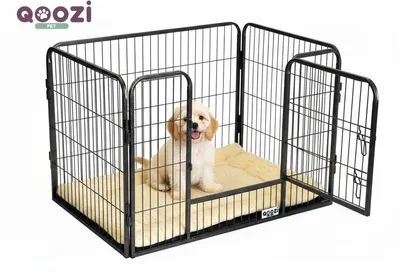 Produktbild von Qoozi Pet Hundebox/Hundeauslauf 4 Paneele 94x64x61 cm mit 1 Tür, Hundekissen, 15 mm Stahlrahmen, faltbar QZ1121538