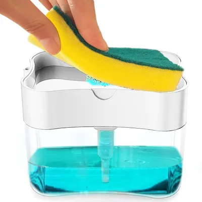 Produktbild von Design-Küchenseifenspender mit Schwammhalter, langlebiger Spülmittelspender, idealer Seifenspender für die Küchenspüle