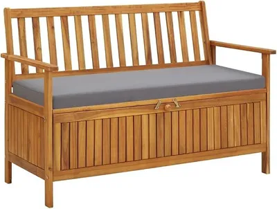 Imagen del producto de Banco de jardín con espacio de almacenamiento, 120 cm, madera maciza de acacia, color marrón y gris