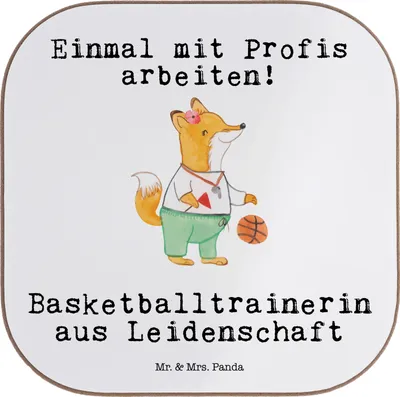 Produktbild von Mr. & Mrs. Panda Tischuntersetzer Basketballtrainerin Leidenschaft - Weiß - Geschenk, Verein, Untersetzer Glas, Coaster, Quadratischer, Ballsport, Sport, Basketball