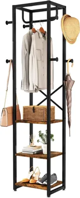 Zdjęcie produktu dla Wieszak na ubrania z półkami - Organizer do przedpokoju - Styl industrialny - 180 x 40 cm - Kolor: brąz rustykalny