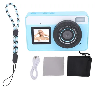 Produktbild von Unterwasser-Digitalkamera, wasserdicht, 18-facher Zoom, 48 MP, Autofokus, Dual-Screen-Selfie mit 2,88 Zoll HD zum Schnorcheln, Surfen, Schwimmen, Blau