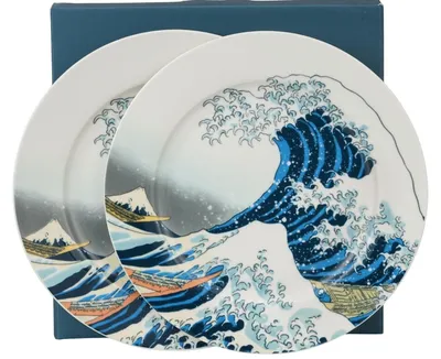 Produktbild von DUO Teller Dessertteller Dekoteller 2er Set 19 cm Tellerset aus Porzellan Hokusai Die große Welle
