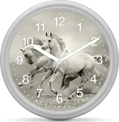 Produktbild von EUROTIME Kinderwanduhr Pferd - 2 Pferde weiß / grau