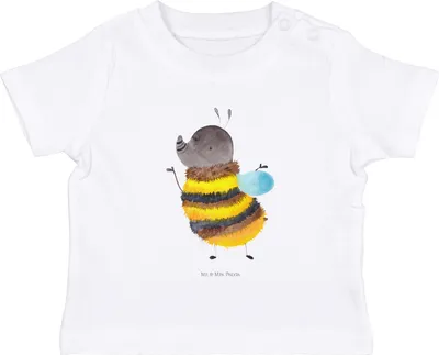 Produktbild von Mr. & Mrs. Panda  T-Shirt Hummel flauschig 6. - 12. Monat - Weiß - Geschenk, Natur, Baby Oberteil, Lustige Sprüche, Öko, Blume, Biene, Babyshirt, Baumwollshirt