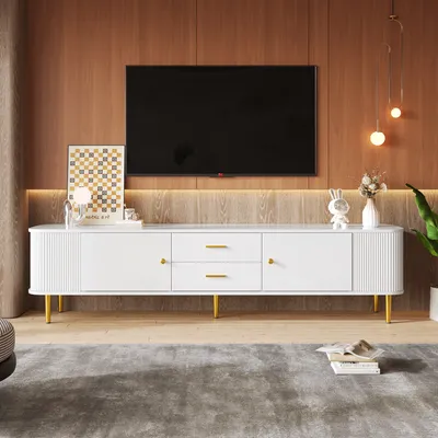Produktbild von Abrihome TV-Schrank mit 4 Schubladen und 2 Türen, TV-Lowboard mit Gewellten Seiten Fernsehschrank-170x34x45cm