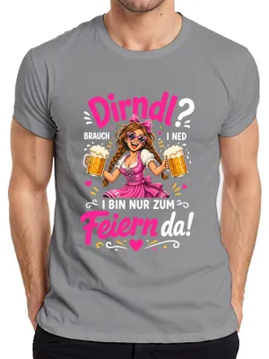 Produktbild von Dirndl Brauch i ned I bin nur zum Feiern da Lederhose Herren T-Shirt, Grau, L