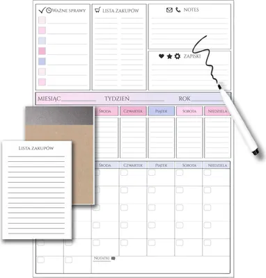 Produktbild von Magnetischer Kühlschrankplaner, Kalendermarker + Notizbuch, Einkaufsliste