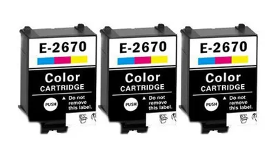Image de 3 cartouches d'encre compatibles avec les modèles Epson 267 color et T2670 pour les imprimantes WorkForce WF-100W et WF-110W