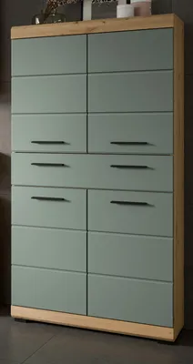 Produktbild von Bad Midischrank "Shawn" in Salbei und Eiche, Badschrank 4-türig 74 x 141 cm