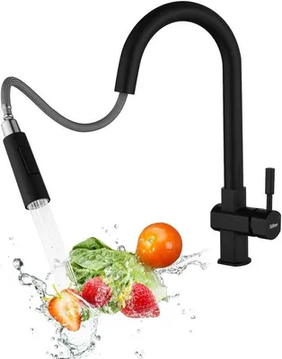Productafbeelding van Keukenkraan zwart hoge druk met uittrekbare douche, draaibare keukenkraan 360°, twee soorten waterstralen, keukenmengkraan van roestvrij staal