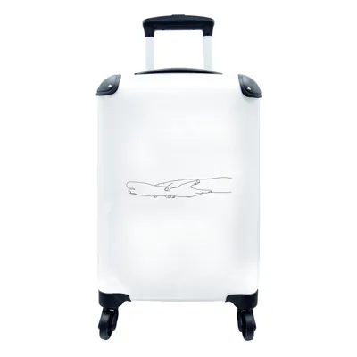 Produktbild von MuchoWow® Koffer Handgepäck Trolley Rollkoffer Kleine Reisekoffer mit 4 Rollen - Strichzeichnungen - Hände - Schwarz - Weiß - Cabin Size < 55x40x23 cm & 55x40x20 cm - Fotokoffer - Kabinenkoffer - Boardgepäck - Reise-Box - Reisekoffer - Reisegepäck - Koffer mit Bild - Trolley für Kinder