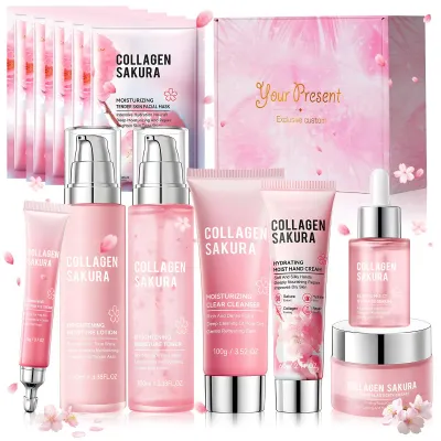 Produktbild von Gesichtspflegeset für empfindliche Haut - Kirschblüte - 12 Stück - Reinigungsgel - Gesichtswasser - Gesichtscreme - Augencreme - Hautpflege Set