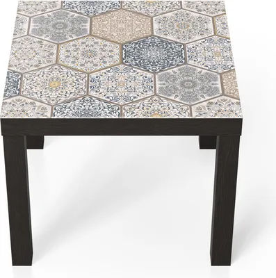 Produktbild von DEQORI Couchtisch 55x55 cm Schwarz 'Abgenutztes Fliesenmuster' Glas Beistelltisch
